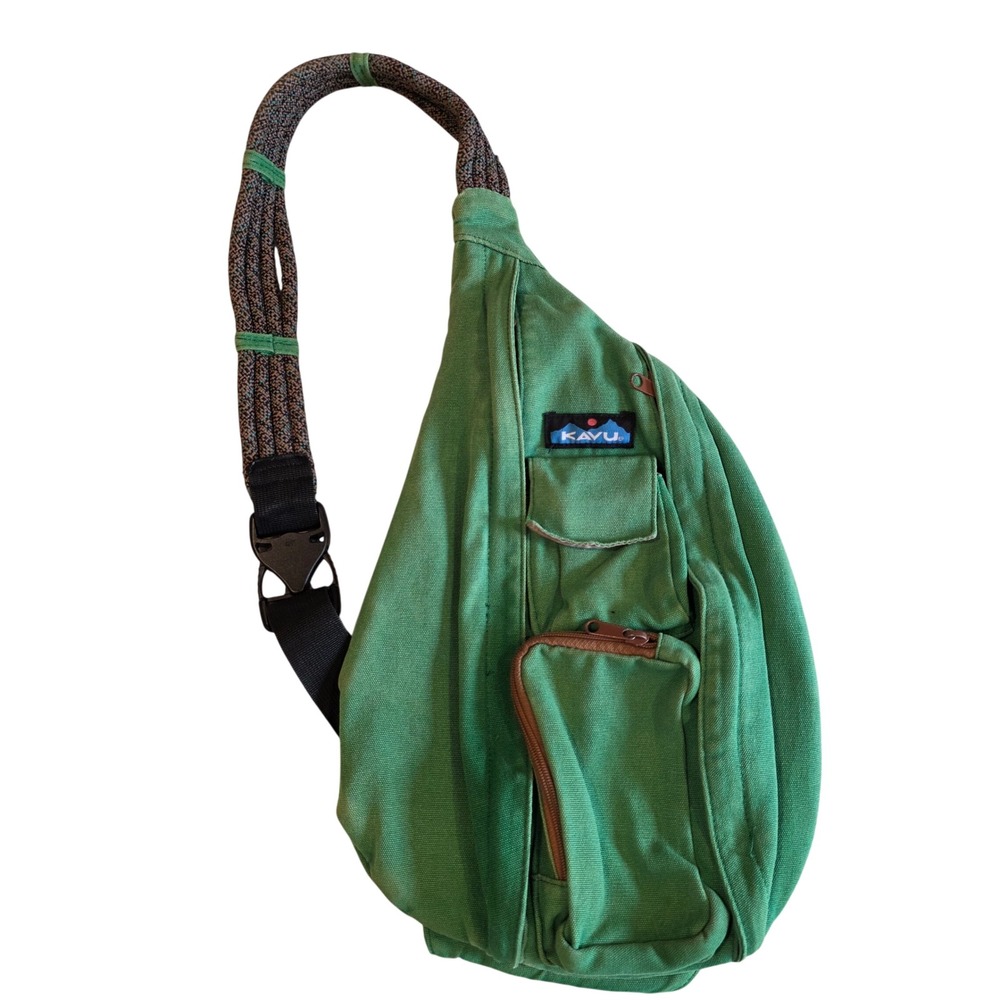 KAVU Rope Bag Canvas Sling Crossbody Backpack Green Adjustable Strap